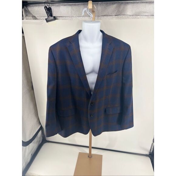 Lauren Ralph Lauren Lexington Plaid Sport Coat Navy Brown Size 50R